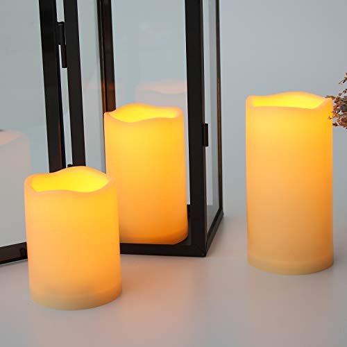 Image of CANDLE CHOICE Waterproof Outdoor Battery Operated Flameless Candles with Remote Timer Plastic Realistic Flickering Fake Electric LED Pillars for Lantern Garden Wedding Christmas Decorations 3 Pack