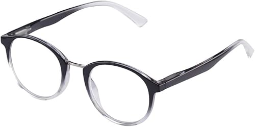 LINGAN Gafas de lectura redondas, para lectura de computadora, lentes transparentes, bisagra de resorte para hombres y mujeres (negro y blanco, 3.50)