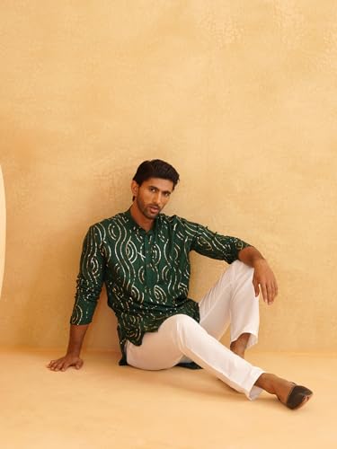Image of SOJANYA (Since 1958 Men's Embroidered Sequinned Cotton Kurta With Churidar Pyjama Set
