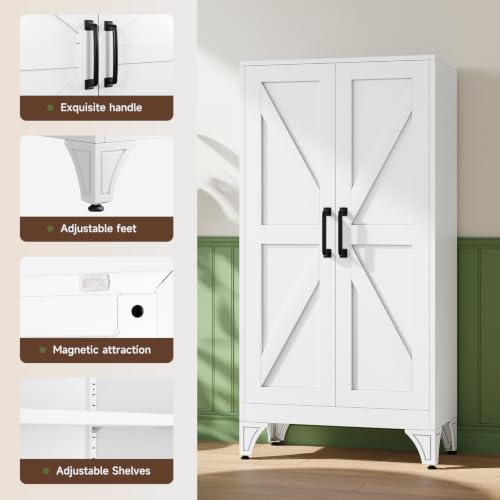 Image of Letaya Metal Storage Cabinet,Small White Kitchen Pantry,for Bathroom /Garage