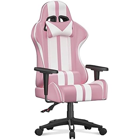 bigzzia Gaming Chair - High Back Racing Office Computer Chair Ergonomic Video Game Chair with Height Adjustable Headrest and Lumbar Support for Adults Teens Gamer (Pink) Cover