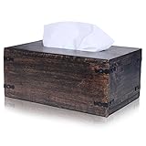Luxe Designs Decorative Rectangular Wooden Tissue Dispenser with Slide-Out Bottom - Rustic Mango Wood Tissue Box Cover for Bathroom, Car, or Office Desk - 6.4 x 10.2 x 4.5 Inches, Dark Burnt