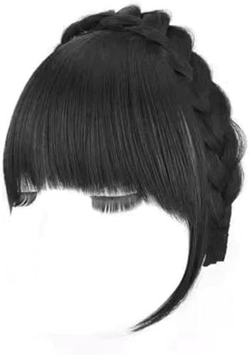 Tangseajiao Black Fluffy Fake Hair Band Bangs, Heat Resistant Wig, Trendy Braid Headband Hair Accessories, Invisible Hair Extension Women'S Fashion Headbands cover