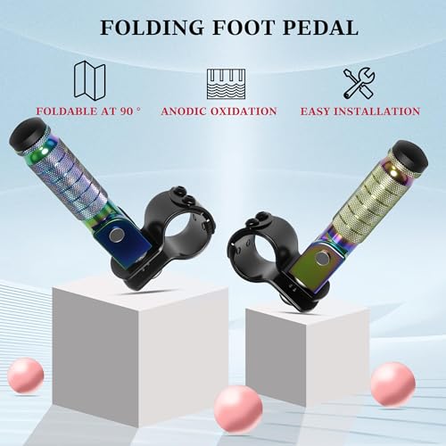 Image of M8 Motorcycle CNC Aluminum 90 Degree Folding Rearsets Folded Motorbike Footrest Bicycle Footpegs Foot Pegs Pedal Universal (Colorful)