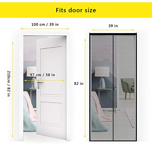 Magnetic Screen Door 36×83 Reinforced Fiberglass Mesh Curtain Front Door Screen with Heavy Duty Mesh Curtain and Full Frame Hook&Loop,- Fits Door Size up to 36×83 Inch