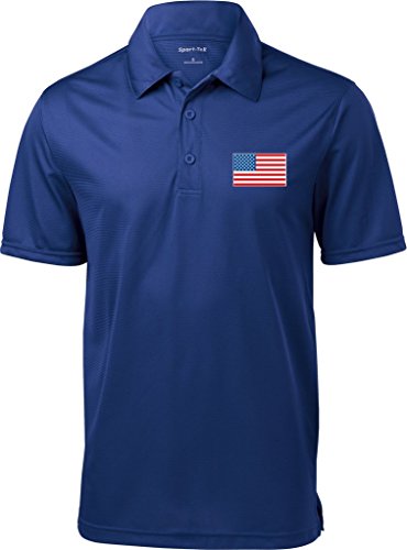 Mens US Flag (Pocket Print) Textured Polo Shirt, Royal, 4XL