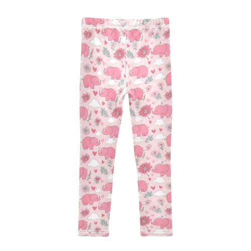 Cute Pink Elephants Girls Leggings Kids Yoga Pants Athletic Tights Pants 4-10 Years2