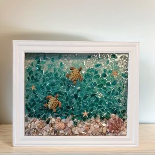 Sea Glass Art Kit, Mosaic Glass Photo Frame Set 9.5x7.5 Inch, Handcraft Style DIY Mosaic Craft Kits, DIY Resin Beach Art Kit for Home Decoration, Office, Bookshelf/Windowsill (Sea Turtle)