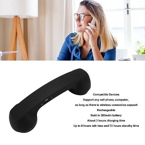 Drahtloser Retro-Telefonhörer, Drahtstrahlungssichere Hörer-Empfänger-Kopfhörer, Klassische Vintage-drahtlose Bluetooth-Telefonhörer-Empfänger-Kopfhörer für zu Hause (Black)