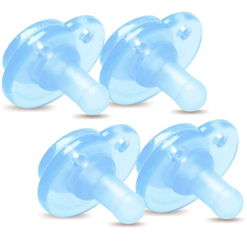 Image of Nookums Pacifier 4 Pack - Orthodontic Single Piece Design - 100% Medical Grade Silicone - BPA Free, Latex Free, Phthalate Free - Paci-Plushies Pacifier Replacement (Blue)
