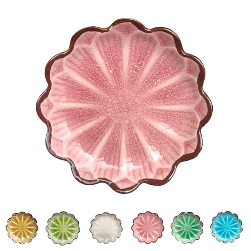 Image of Ceramic Spoon Rest for Stove Top, Flower Cute Spoon Rest for Kitchen Counter, Cooking Spoon Holder for Kitchen Counter, Utensil Rest Spatula Rest Ladle Holder Tong Rest, 1 PC (Cracks Deco, Pink)