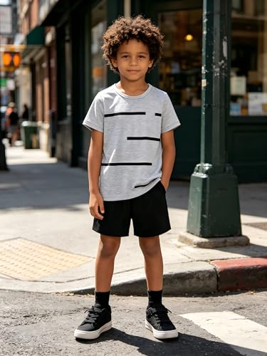 Image of 4-8T Toddler Boys 2-Piece Summer Casual Outfit Striped Print Short Sleeve T-Shirt & Shorts Set