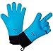 Benflor Grilling Gloves, Double-layer Silicone Gloves with 3.1 Inch Extra Cuff, Cotton Oven Mitt Waterproof Non-Slip for Baking and Cooking, BBQ Heat Resistant Gloves for Grilling - Blue-1 Pair