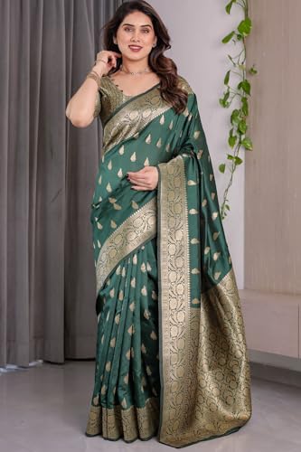 Image of SGF11 Women's Kanjivaram Soft Silk Saree With Unstitched Blouse Piece