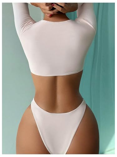 OYOANGLE Women's 2 Piece Long Sleeve Swimsuits Tie Front Crop Rash Guard Swimsuits Swimwear2