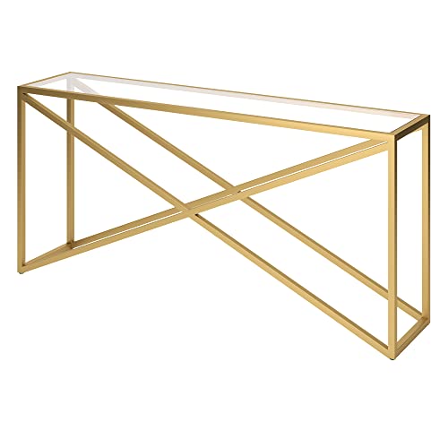 Image of Henn&Hart 64 inch Wide Rectangular Console Table in Brass, for Home, Living Room, Bedroom, Entertainment Room, Office