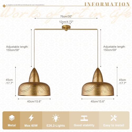 Image of Vintage 2 Light Pendant Light Fixtures Modern Gold Hanging Lamps
