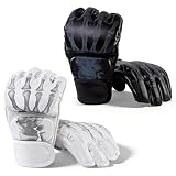 Generic 2 Pairs MMA Gloves Martial Arts Bag Gloves Boxing Fight Gloves Kickboxing Gloves for Sparring, Black and White