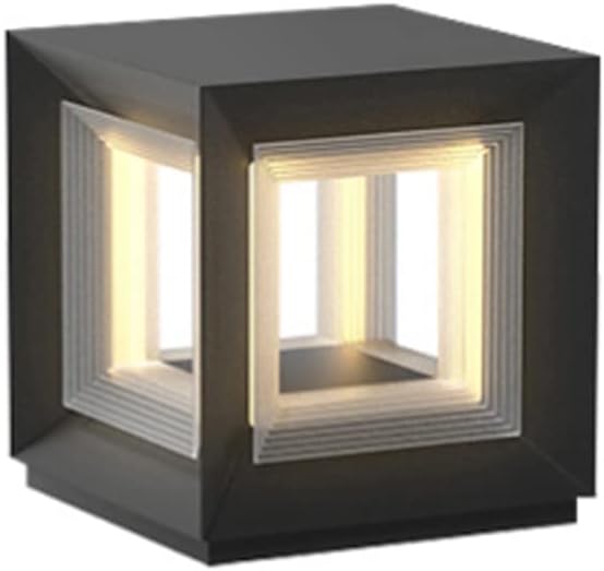Outdoor Post Lights Square Waterproof LED Lawn Pillar Lamps Stainless Steel Gate Column Lamps Villa Garden Street Light Gate Fence Park Landscape Lights (28 * 30 * 31.5cm)