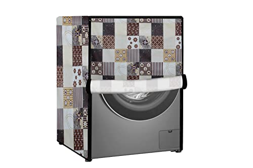 Image of Stylista Waterproof Front Load Washing Machine Cover Compatible for Haier 8 kg, Compass Pattern Grey
