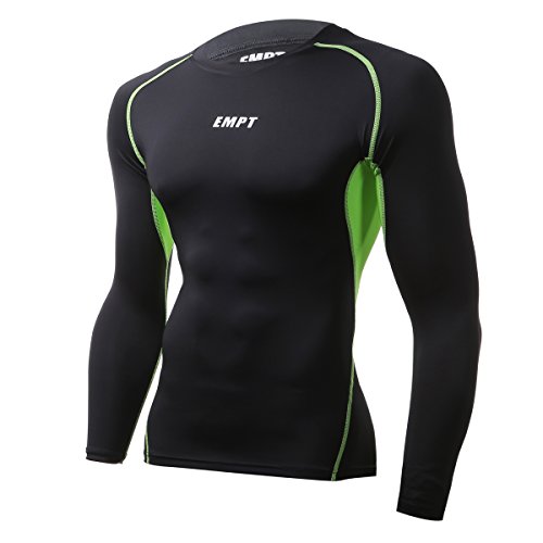 EMPT(イーエムピーティー) メンズコンプレッションウェア 長袖 トップス [加圧 吸汗速乾]スポーツウェア 圧着スポーツインナー アンダーウェア Tシャツ 加圧シャツ (L, ブラックxライム)