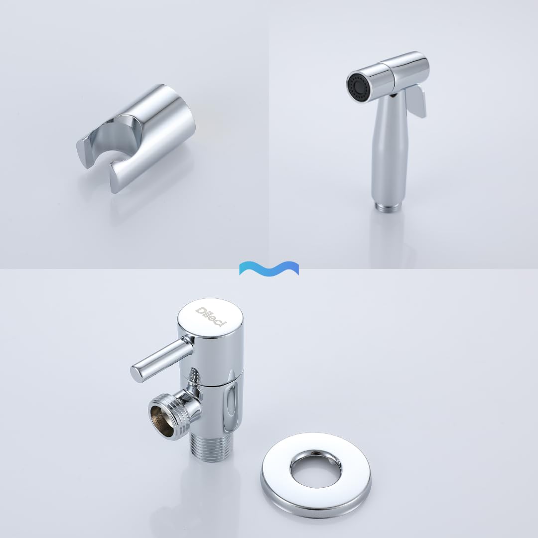 Douchette WC Murale Chromée – Jet Puissant et Précis avec Robinet Marche/Arrêt – Support Mural Inclus – Design Moderne et Durable – Hygiène et Propreté