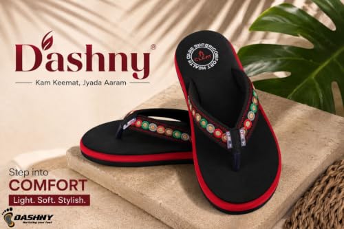 Image of Dashny Women's Comfortable Flip Flops | Soft Cushioned Footbed | Lightweight Anti-Skid Sole | Embroidered Toe Post Slippers | Comfortable Indoor & Outdoor Footwear