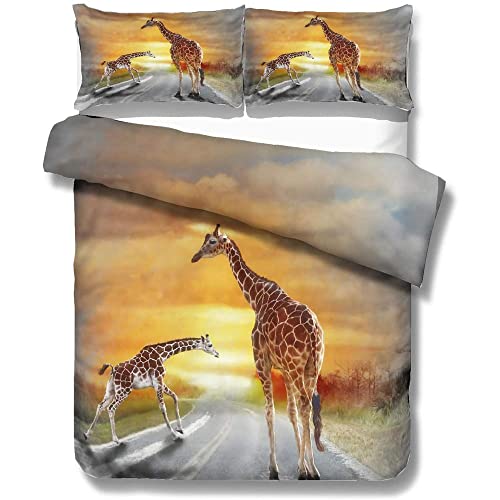 3d Estampado De Jirafa Juegos De Funda NóRdica, Jirafas De La Selva Juego De Cama Con Cierre De Cremallera Y Fundas De Almohada Para NiñOs Y Adultos (Sin EdredóN) Cover
