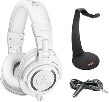Audio-Technica ATH-M50xWH Monitor Headphones White with Headphone Stand and Headphone Extension Cable 10