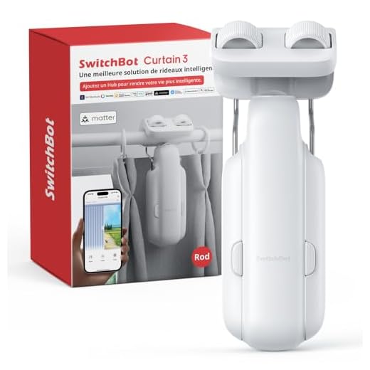 SwitchBot Poussoir de Rideau Intelligent - Télécommande Bluetooth avec App/Minuteur, Moteur Performance Amélioré, Ajoutez SwitchBot Hub pour Le Rendre Compatible avec Alexa et HomeKit(Curtain 3,Rod)