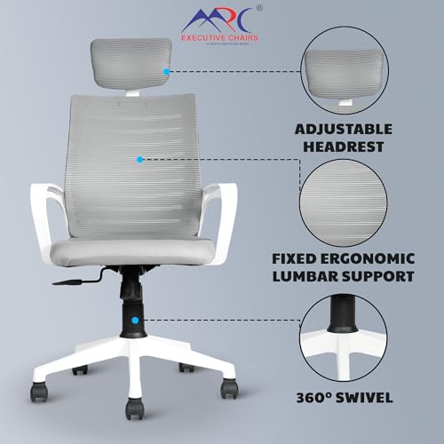 Image of MRC Boom Mesh Ergonomic Desk Office Chair with 3 Years Warranty & DIY Assembly,Tilting Mechanism, Comfortable Seat and Revolving Nylon Base Ideal for Work from Home & Study (Grey & White, High Back)
