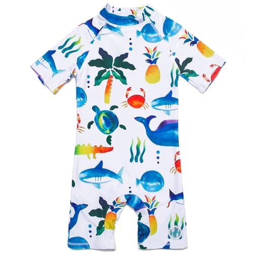 BONVERANO Traje baño bebé protección Solar UPF 50+ Cierre Cremallera (Blanco, 12-18 Meses)