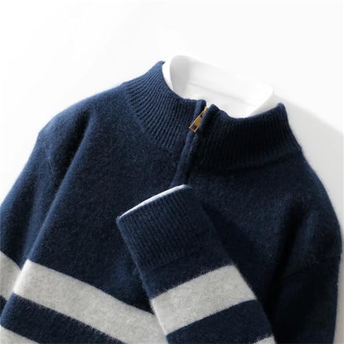 Men’S Casual Striped Half-Zip Pullover Sweater Loose Fit Mock Neck Long Sleeve Color Block Knit Top4