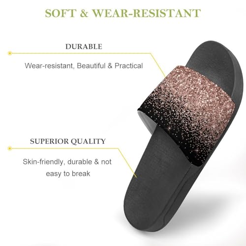 Black Rose Gold Blush Pink Glitter Glam Womens Slide Sandals Non Slip Summer House Slippers for Girls Slip-on Flip Flops3