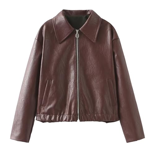 Manteau de motard pour femme veste rouge vin à fermeture éclair idéale en mi-saison