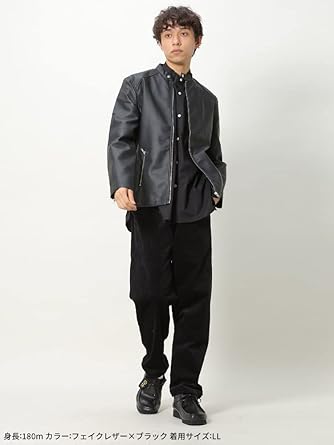 Amazon | [ナイラス] フェイクレザー フルジップ ライダース ブラックA