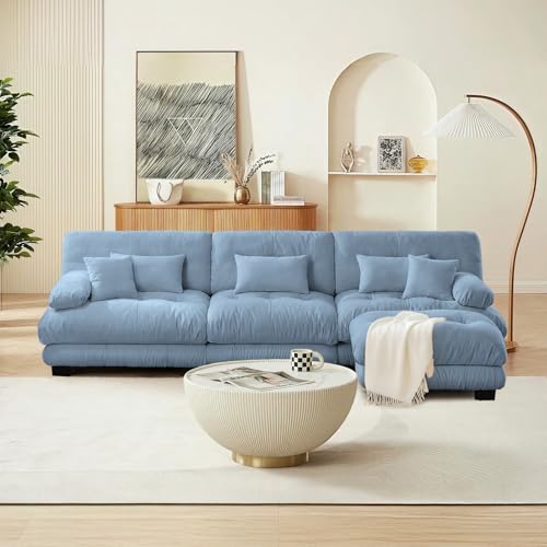 Image of SoarFlash Sectional Sofas Couches for Living Room, L Shaped Couch Sofa Set, Small Couches for Small Spaces, Apartment with Movable Ottoman, Blue