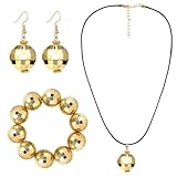 FDJZXW 3Er-Pack Retro Disco Motto Party Schmuckset: Discokugel Ohrringe, Halskette, Armband - Gold, Damen und Mädchen