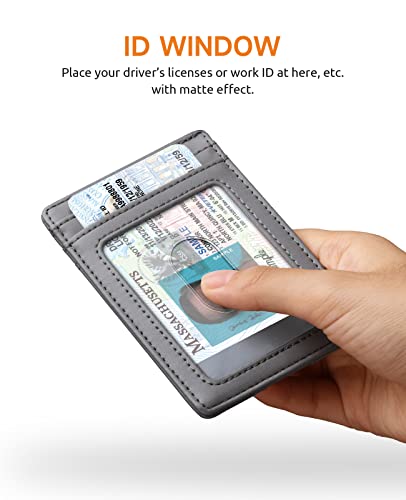 Image of Buffway Mens Slim Wallet, Minimalist Thin Front Pocket Leather Credit Card Holder with RFID Blocking for Work Travel | Minimalist