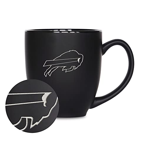Image of Rico Industries NFL Football 15oz Personalized Laser Engraved Matte Black Ceramic Bistro Mug - For Hot or Cold Drinks