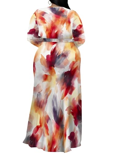Image of PinkPatty Women's Plus Size Long Sleeve Maxi Dress Casual V Neck Slit Tie Waist Wrap Dresses for Party Cocktail
