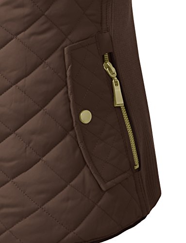 NE PEOPLE Women’s Quilted Vest – Lightweight Sleeveless Full Zip Up Casual Stand Collar Padding Gilet Jacket with Pockets NEWV40 Brown 1XL