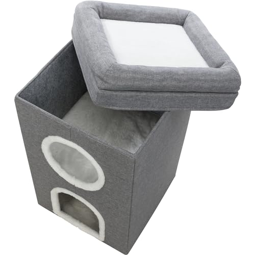 Trixie Saul Cat Condo | 2-Story Condo Tower | Scratching Surface | Foldable for Easy Storage | Gray by TRIXIE - Image 6