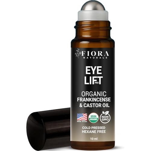 Organic Castor Oil and Frankincense Roll On – 100% Pure Hexane Free Eye Oil for Under Eye, Reduces Wrinkles, Dark Circles & Puffiness, Frankincense Essential Oil for Face Roller by Fiora Naturals