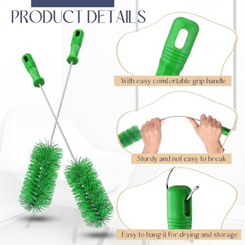Image of Baderke 2 Pcs Drain Brush Pipe Cleaning Tube Brush, Green, 19.7 x 2.4 Inch | Nylon Long Tube Cleaner, 2 Inch Drain Scrubber, PVC Shower Pipe Brush for Kitchen Sink, Water Bottle, Flexible Cleaning Tool
