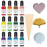 Altaroo 12 Stück Farbpigmente für Gießpulver, Gießpulver Farbe 12 Farben mit 5 Rührstäbchen, Farbe für Gießpulver Pigment auf Wasserbasis für Betonfarbe, Gips, Zementfarbe, Keramik -je 10ml