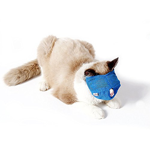 Nacoco Cat Muzzle Breathable Mesh Pet Muzzle Grooming Prevent Kitty Mask Anti Biting And Chewing Anti-Meow (S, Blue) #TOP2