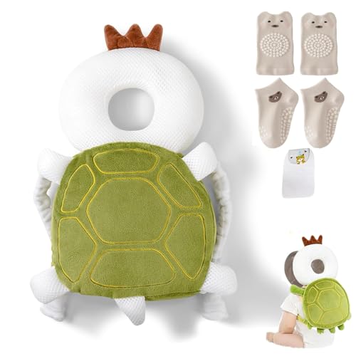 Image of Baby Head Protector Backpack, Toddler Baby Head Protection Backpack with Baby Knee Pads for Walking & Crawling, Soft, Breathable and Wearing Safety Baby Head Protector- Green Turtle