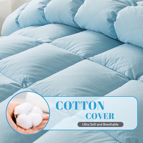 Cosybay King Size Feather Down Fiber Comforter Ultra Fluffy Duvet Insert, All Season Cotton Cover Luxury Hotel Bed Comforter with Corner Tabs, Blue 106x90 Inch