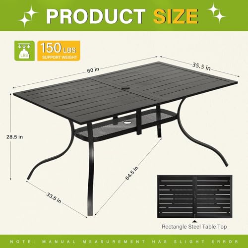 Image of Incbruce Patio Dining Table, 60 inch x 36 inch Rectangle Metal Steel Slat Table, with 1.57 inch Umbrella Hole, for Backyards, Porches, Gardens or Poolside